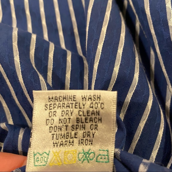 Bugatchi Men’s Long Sleeved Button Down Shirt Royal blue w/ Silver Gray Stripes - Picture 12 of 13